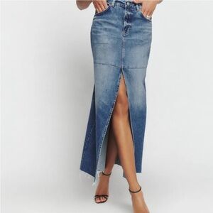 Reformation Tazz‎ Maxi Skirt Long Denim Skirt Size 25